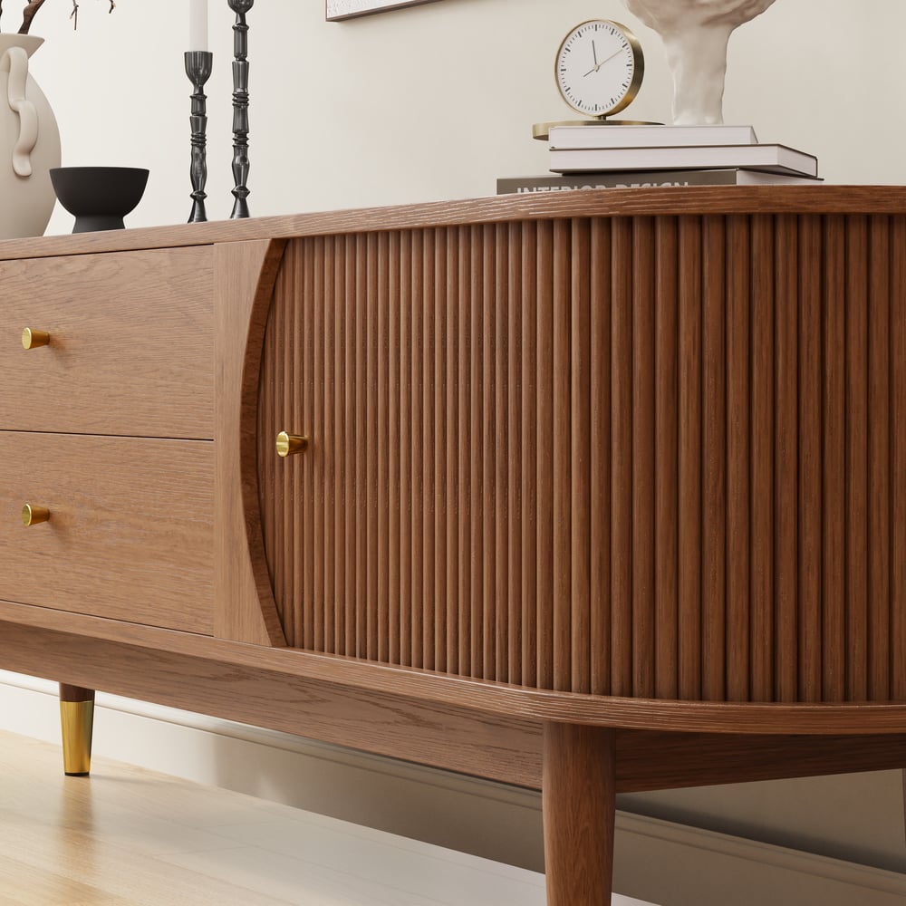 72" Ash Wood Fluted TV Stand with Storage