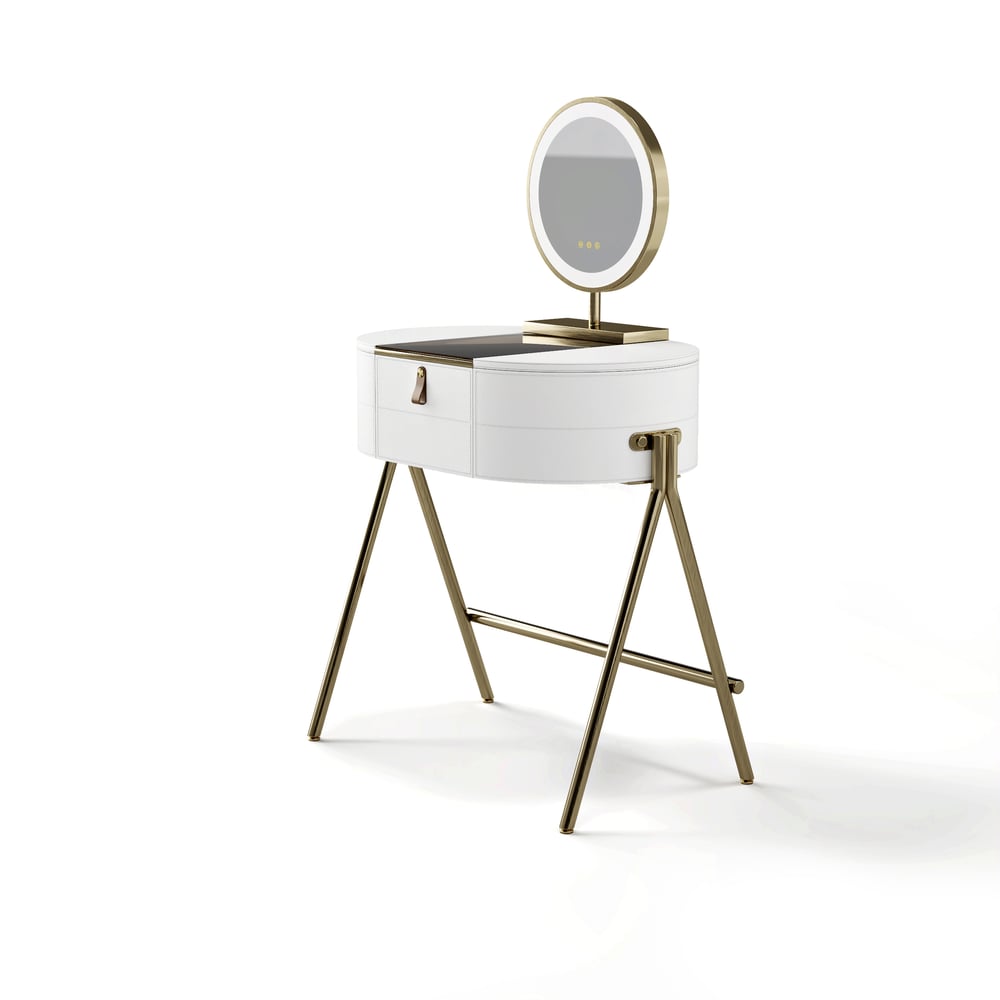 Mini Saddle Leather Makeup Vanity Set with Glass Top & Jewelry Organizer