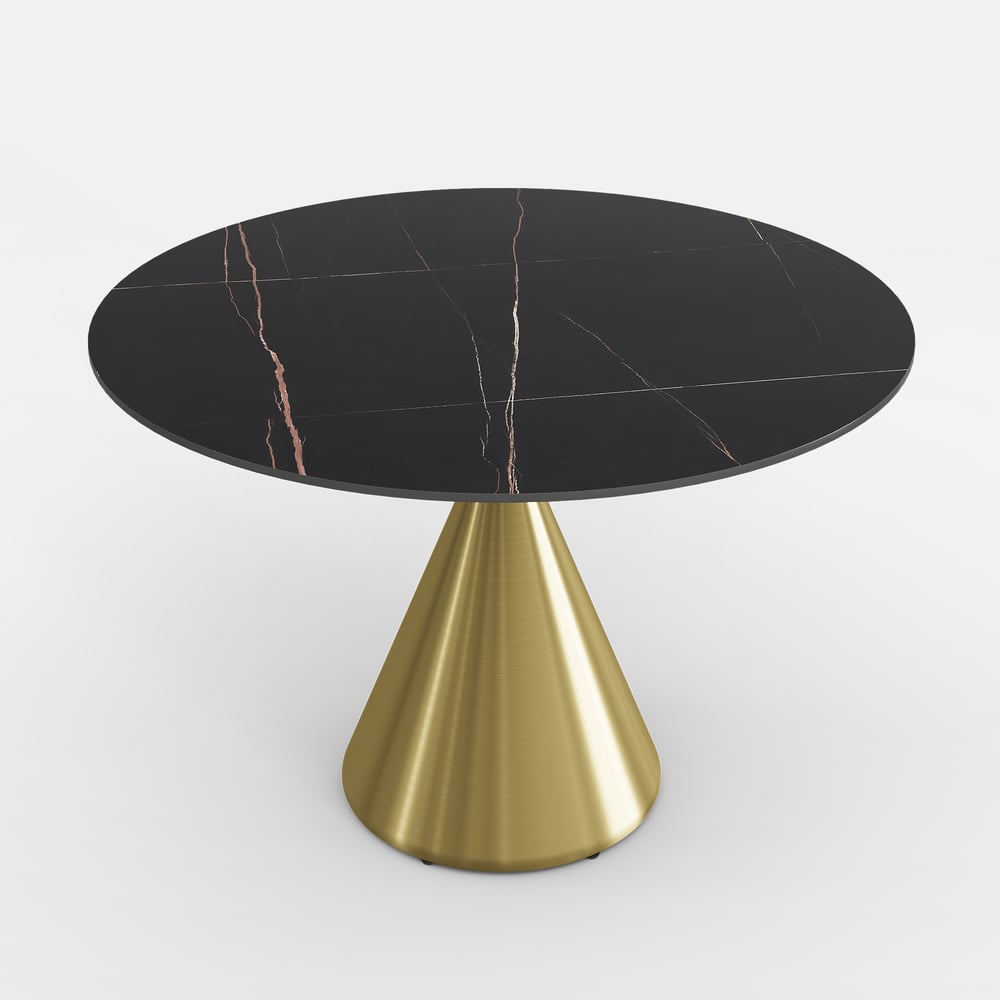 39" Sintered Stone Round Dining Table with Brushed Gold Base Seats 2-4 People window image