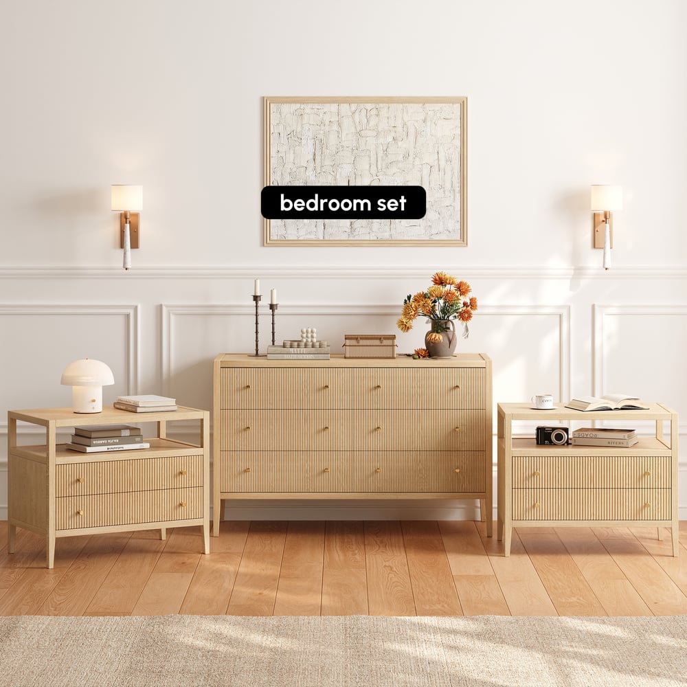 Stria 30" Fluted 2-Drawer Wide Smart Wood Nightstand Set of 2 window image