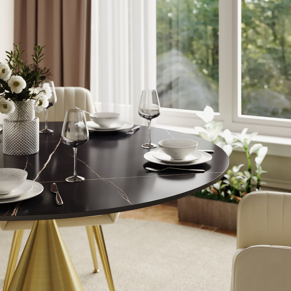 39" Sintered Stone Round Dining Table with Brushed Gold Base Seats 2-4 People window image