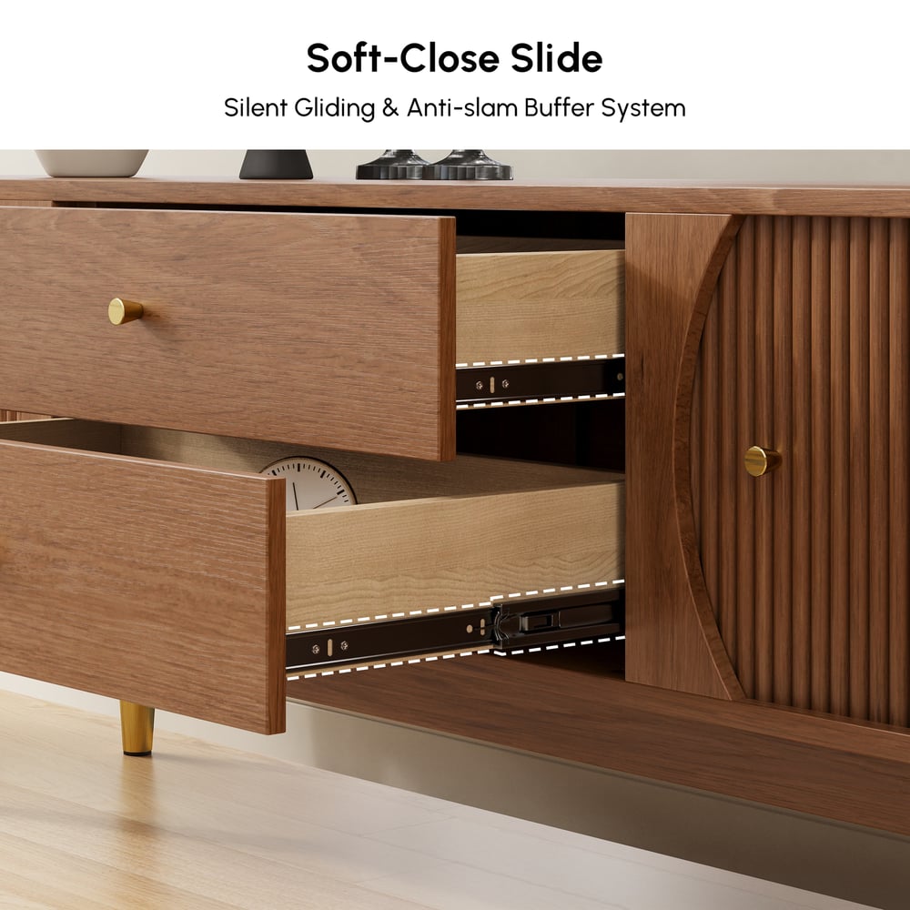 72" Ash Wood Fluted TV Stand with Storage