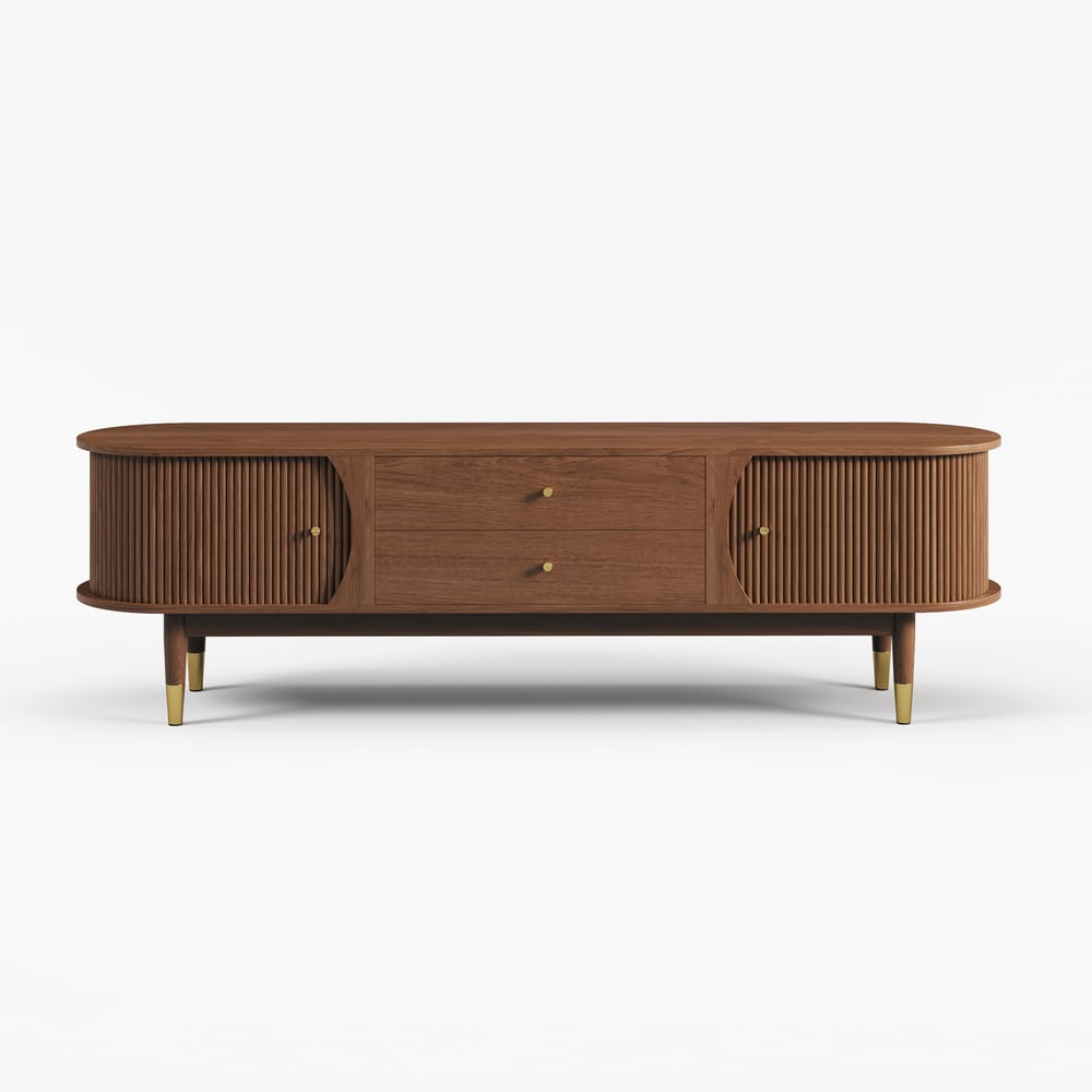 72" Ash Wood Fluted TV Stand with Storage