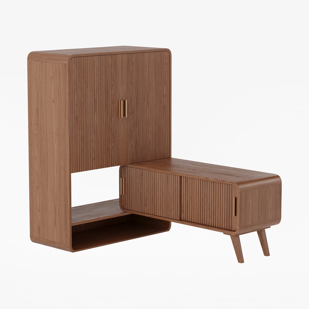 Ash Wood Veneer Shoe Storage Fluted Entryway Cabinet window image