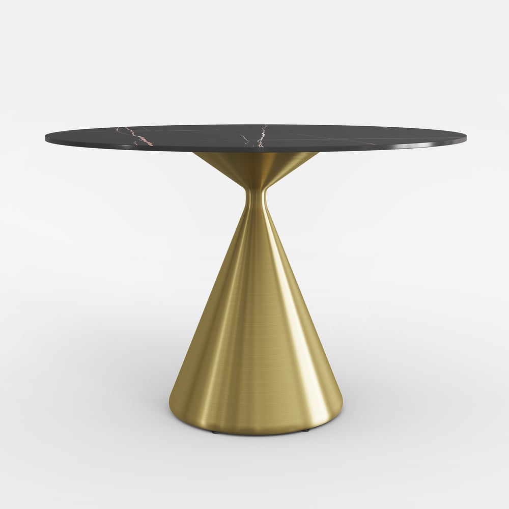 39" Sintered Stone Round Dining Table with Brushed Gold Base Seats 2-4 People window image