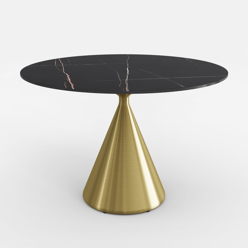 39" Sintered Stone Round Dining Table Set with Brushed Gold Base Seats 2 People window image