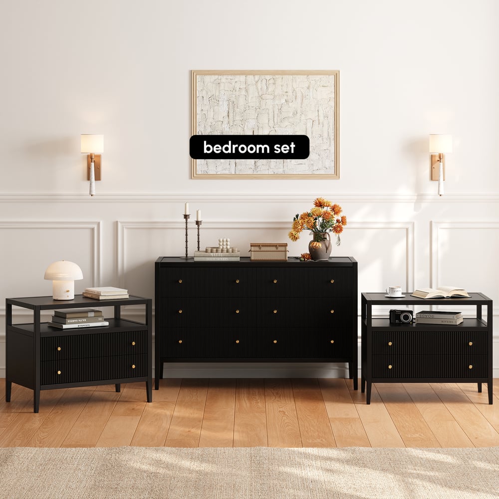 Stria 30" Fluted 2-Drawer Wide Smart Nightstand window image