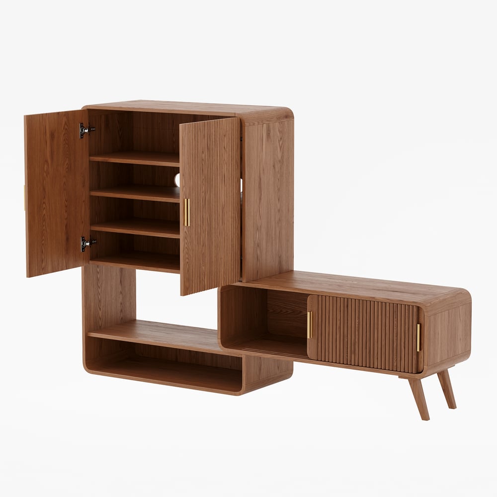 37" Ash Wood Veneer Shoe Storage Fluted Entryway Cabinet