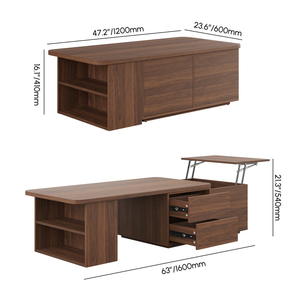 Lift-Top Coffee Table with Extendable Design & Storage(47"-63") weights dimensions image