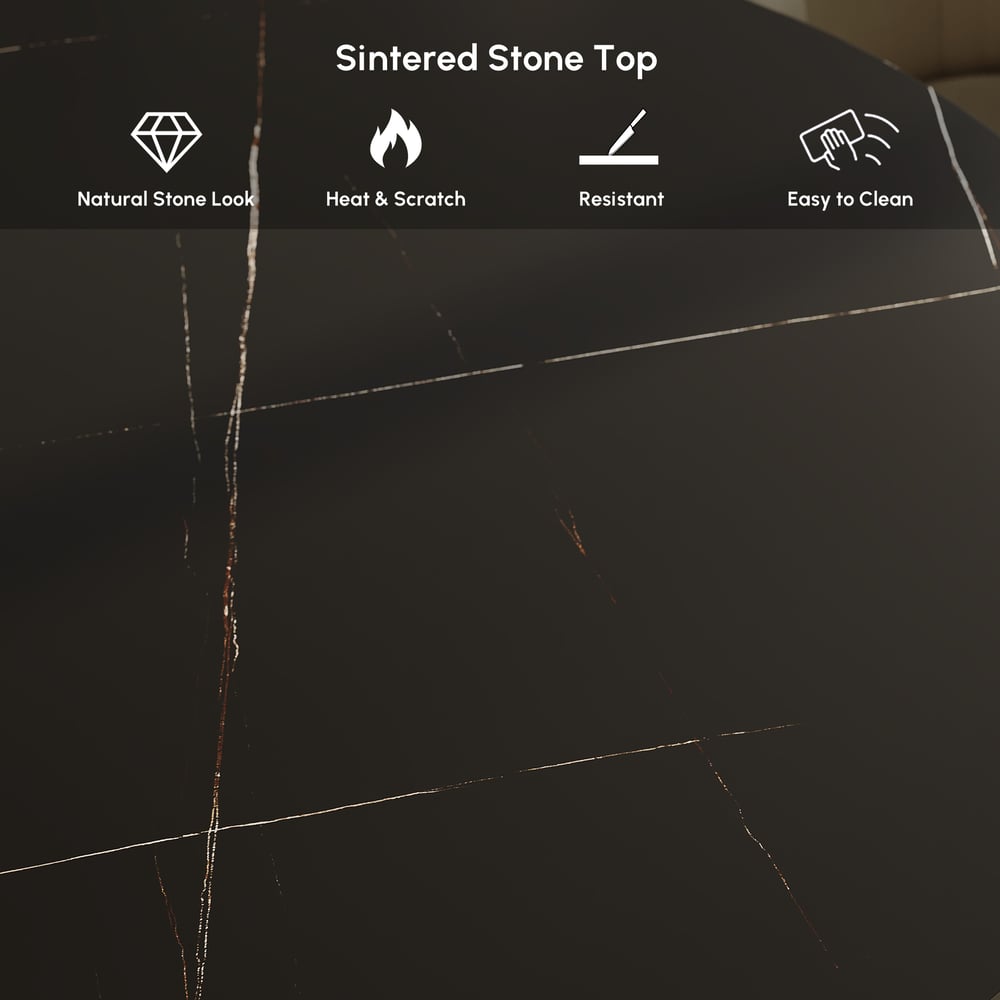 39" Sintered Stone Round Dining Table Set with Brushed Gold Base Seats 2 People window image