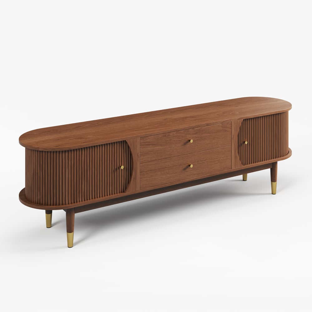 72" Ash Wood Fluted TV Stand with Storage