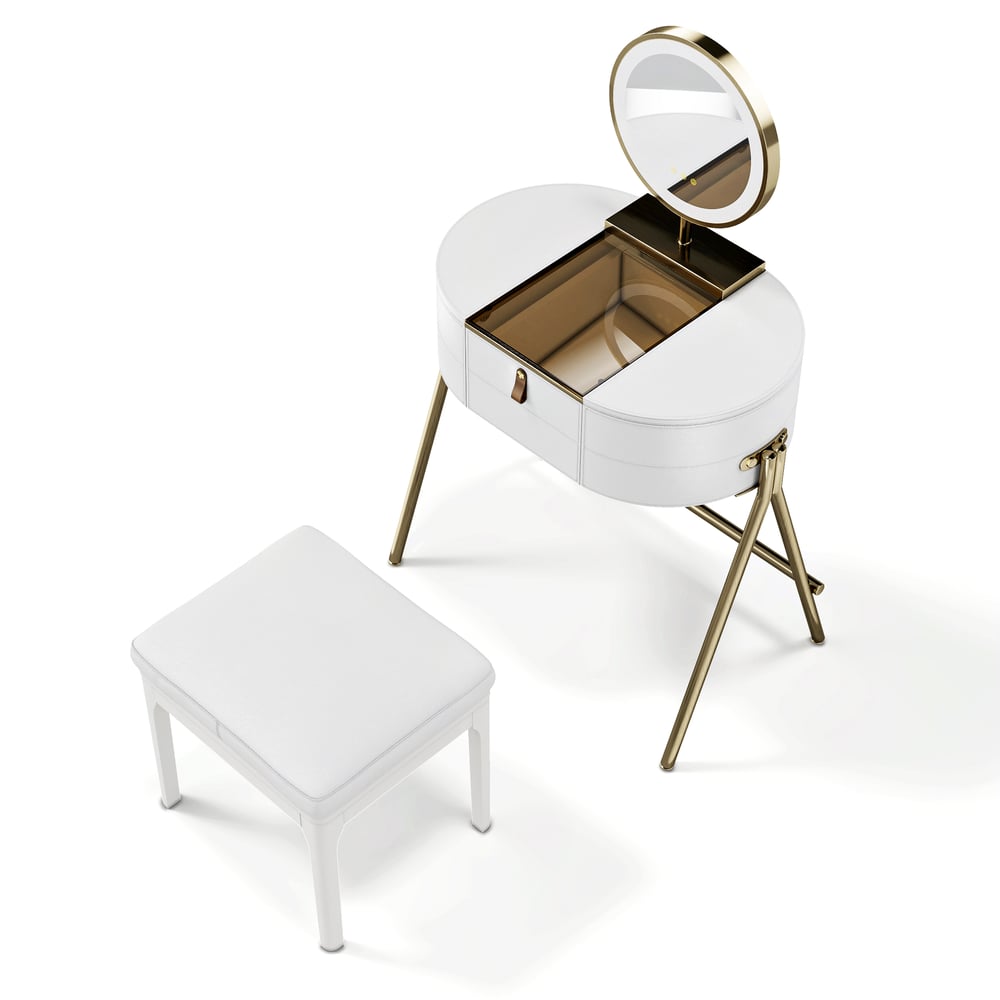 Mini Saddle Leather Makeup Vanity Set with Glass Top & Jewelry Organizer