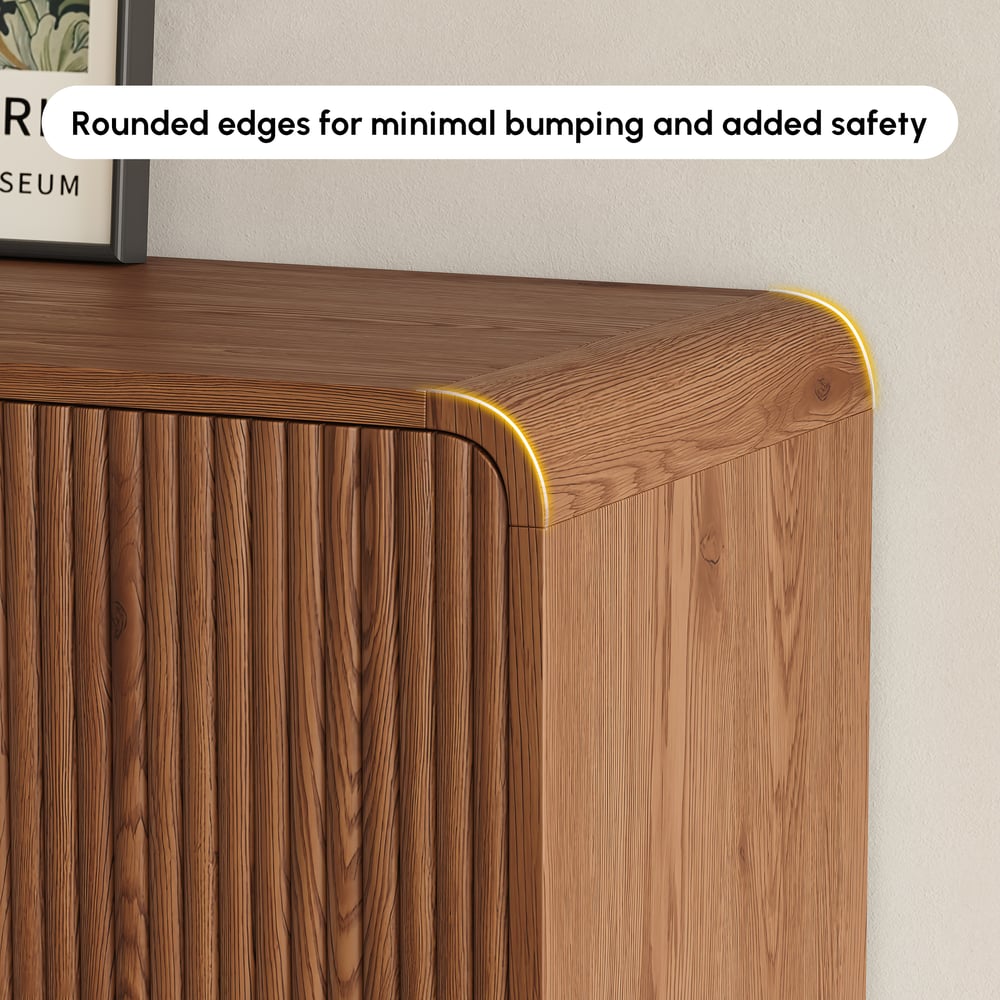 37" Ash Wood Veneer Shoe Storage Fluted Entryway Cabinet