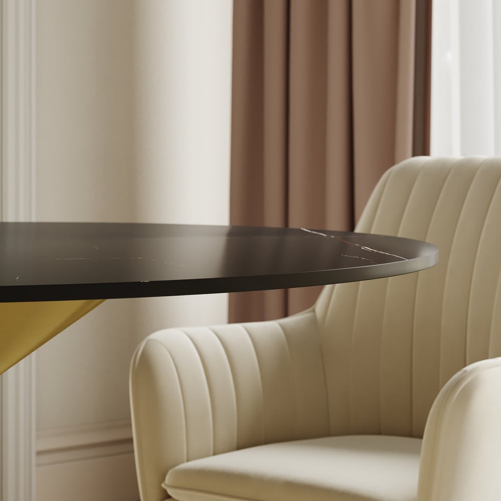 39" Sintered Stone Round Dining Table Set with Brushed Gold Base Seats 2 People window image