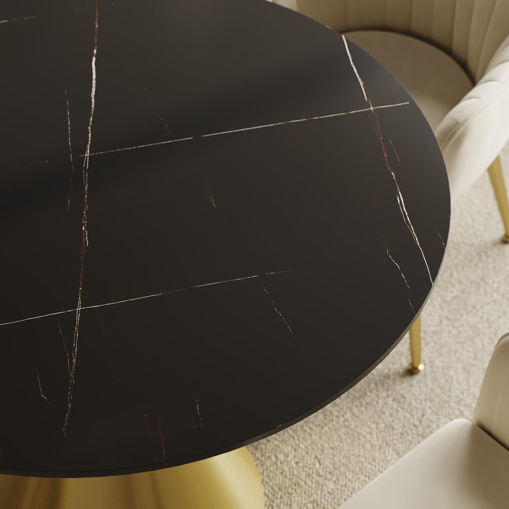 39" Sintered Stone Round Dining Table with Brushed Gold Base Seats 2-4 People window image