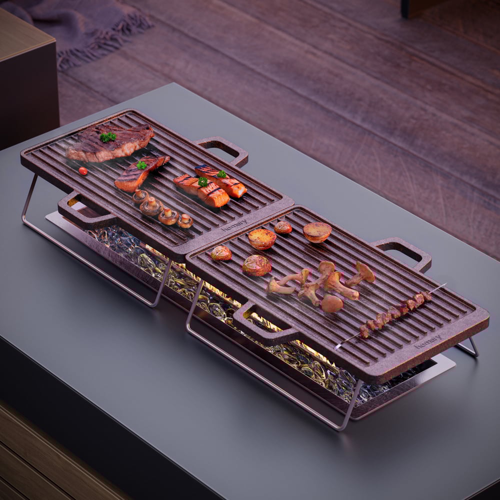 Cast Iron Grill & Griddle for All Cooktops - 2-Piece Nonstick Set window image