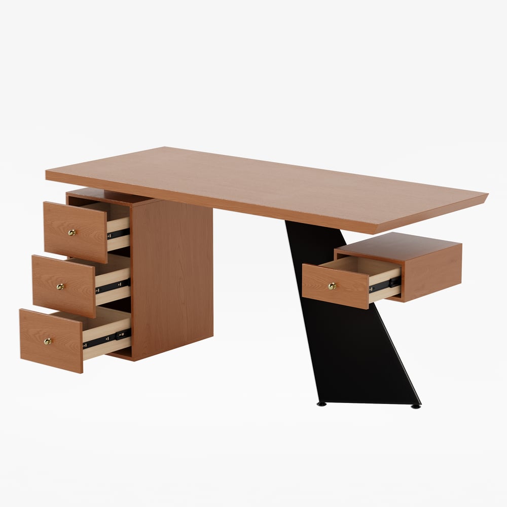 Modern Ash Wood Straight Desk with 4 Drawers, Executive Office Desk (63") window image