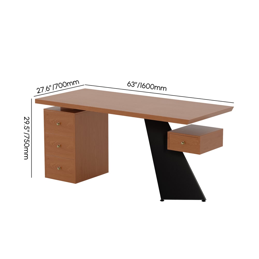 63" Light Walnut Office Desk with Drawer - Engineered Wood, Modern Design weights dimensions image