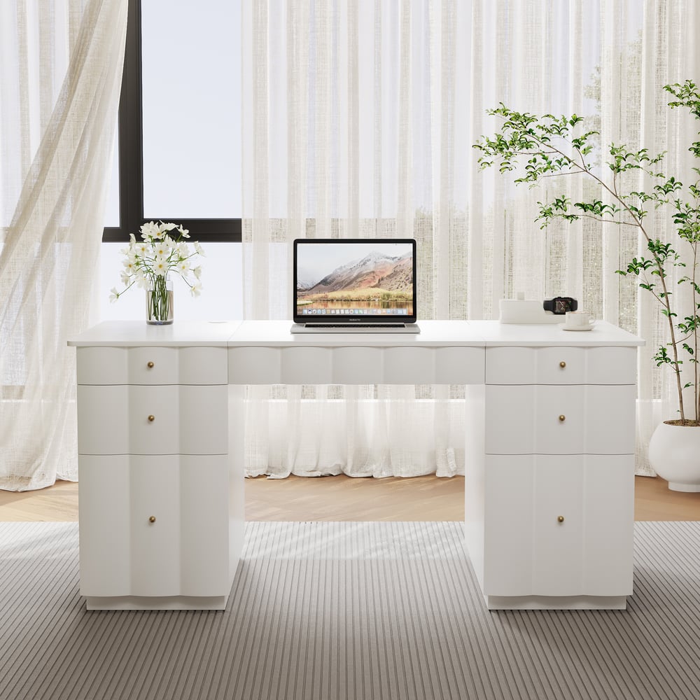 Adjustable Height Desk with 6 Drawers, Wireless Charging & Outlet for Home Office window image