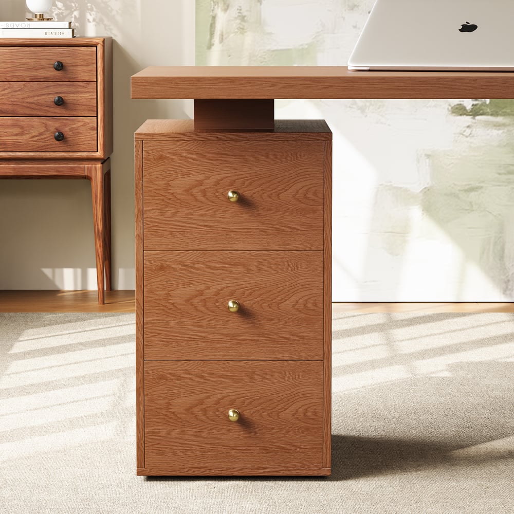 63" Light Walnut Office Desk with Drawer - Engineered Wood, Modern Design window image