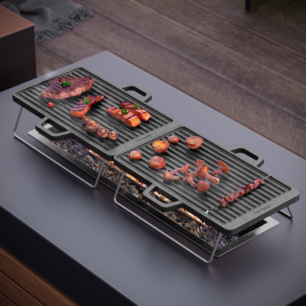 Cast Iron Grill & Griddle for All Cooktops - 2-Piece Nonstick Set window image