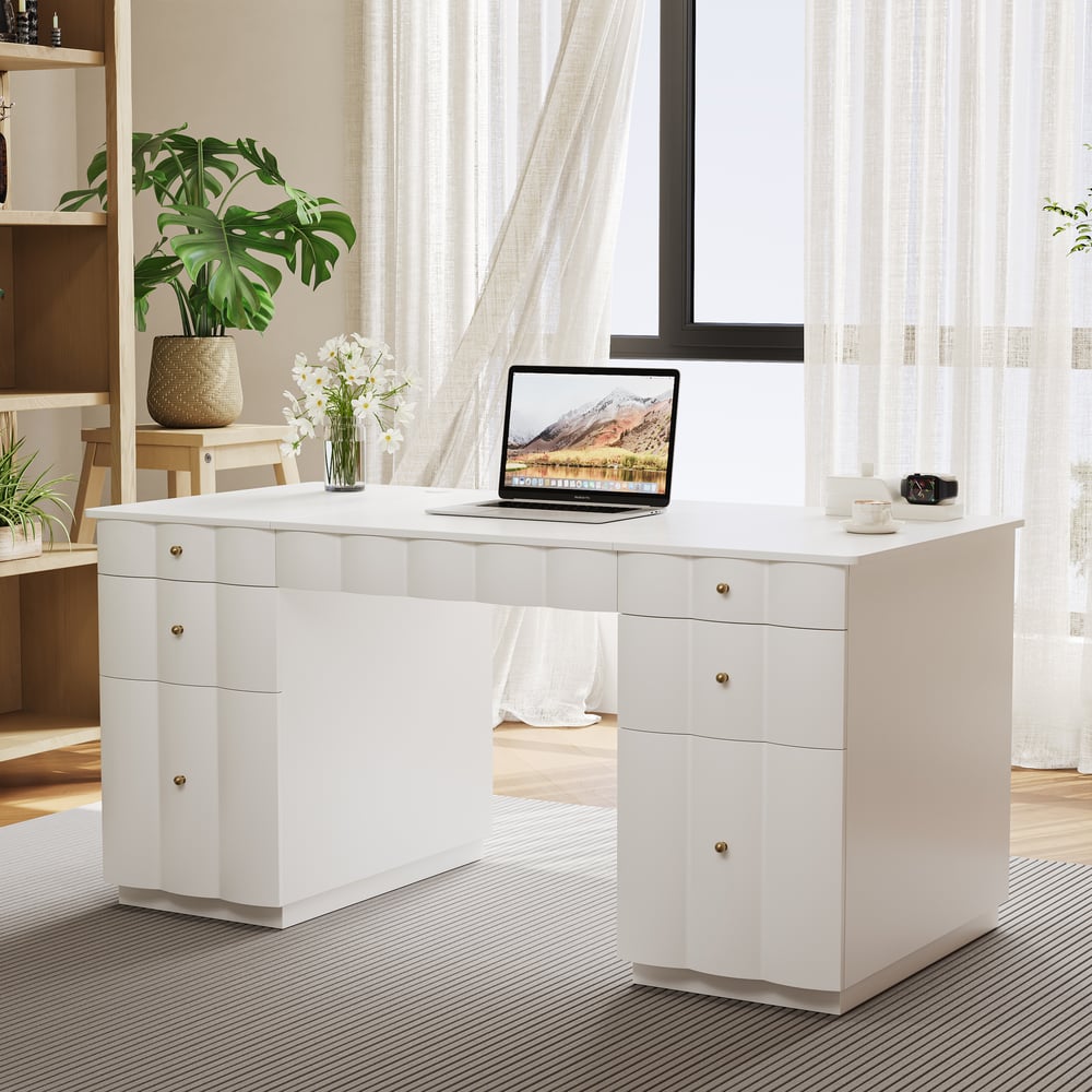 Adjustable Height Desk with 6 Drawers, Wireless Charging & Outlet for Home Office window image
