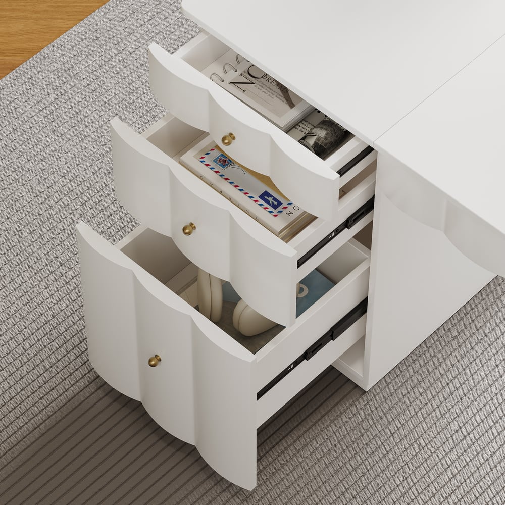 Adjustable Height Desk with 6 Drawers, Wireless Charging & Outlet for Home Office window image