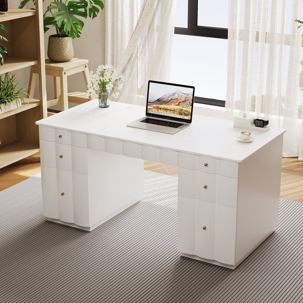Adjustable Height Desk with 6 Drawers, Wireless Charging & Outlet for Home Office window image