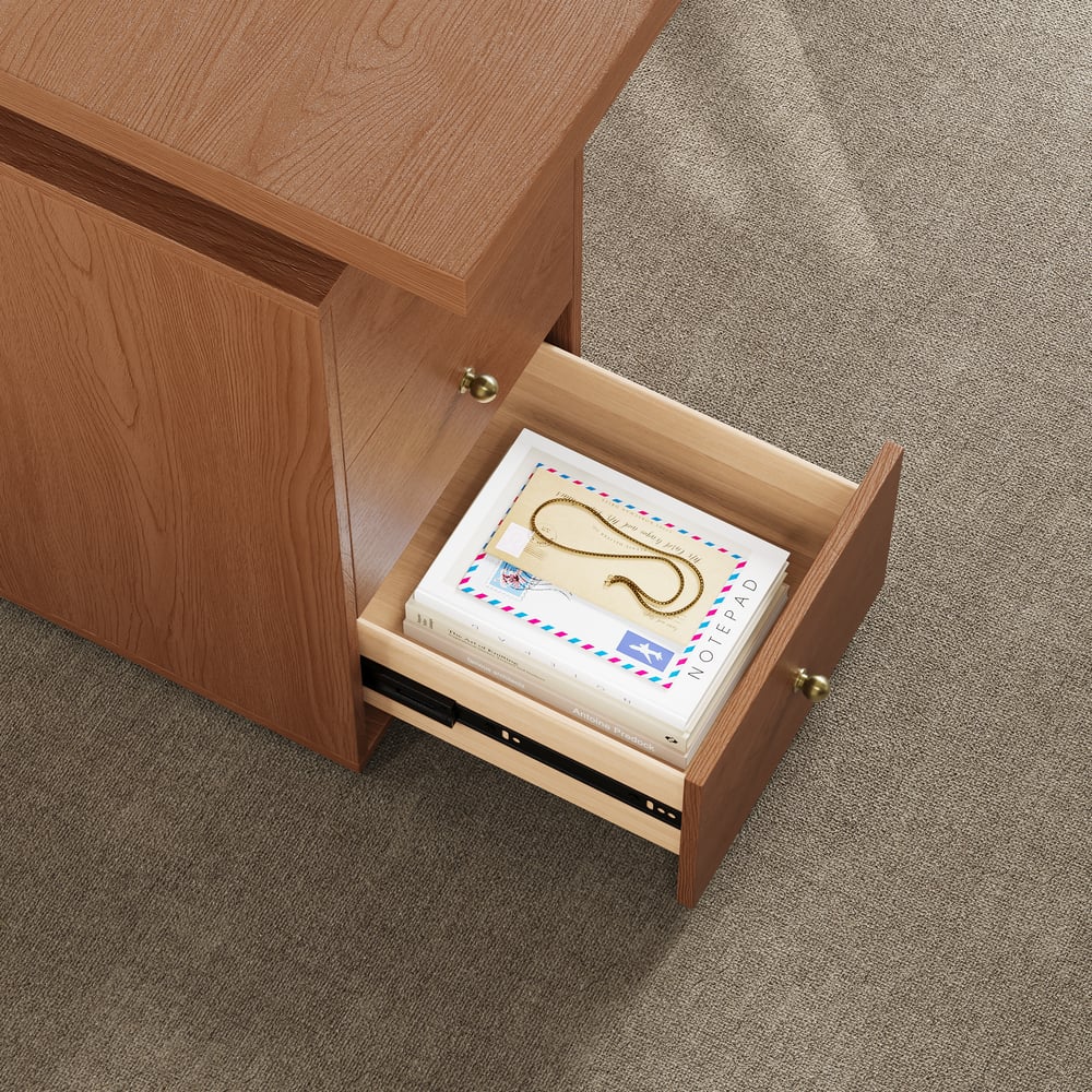 63" Light Walnut Office Desk with Drawer - Engineered Wood, Modern Design window image