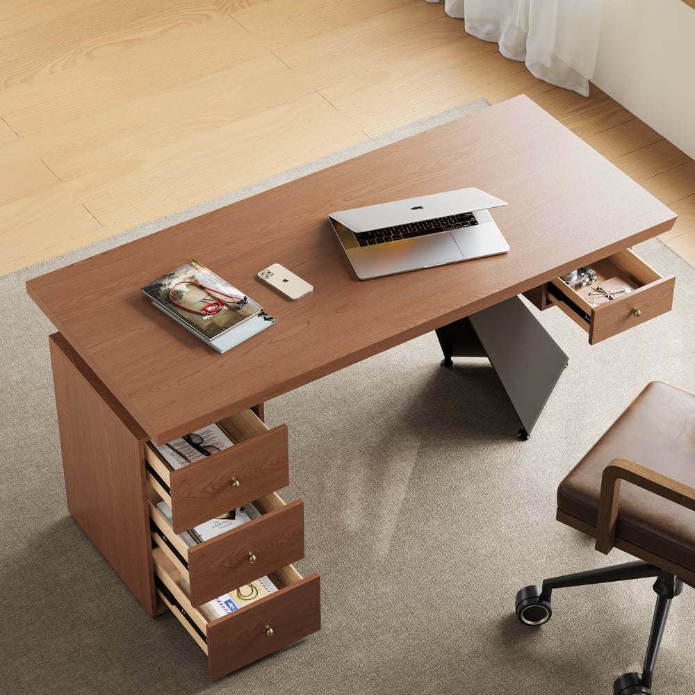 63" Light Walnut Office Desk with Drawer - Engineered Wood, Modern Design window image