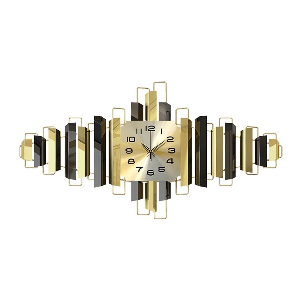3D Modern Metal Wall Clock Geometric Home Wall Decor in Black & Gold For Living Room window image