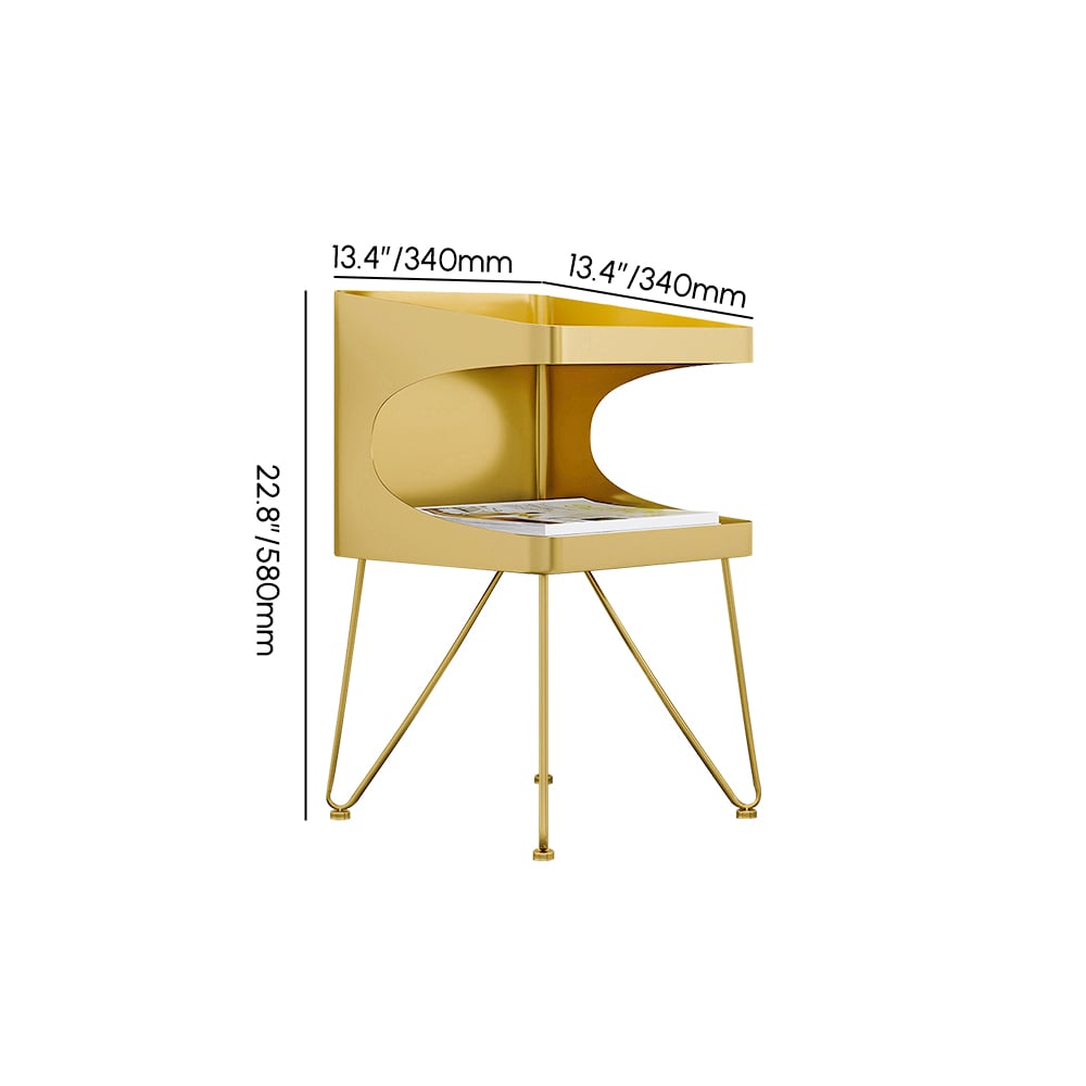 Modern Metal Open Gold Nightstand with 2 Shelves weights dimensions image