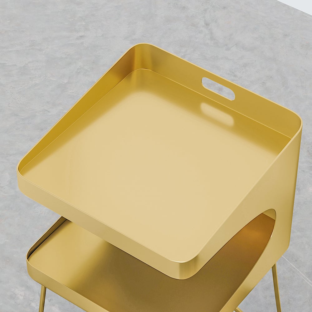 Modern Metal Open Gold Nightstand with 2 Shelves window image