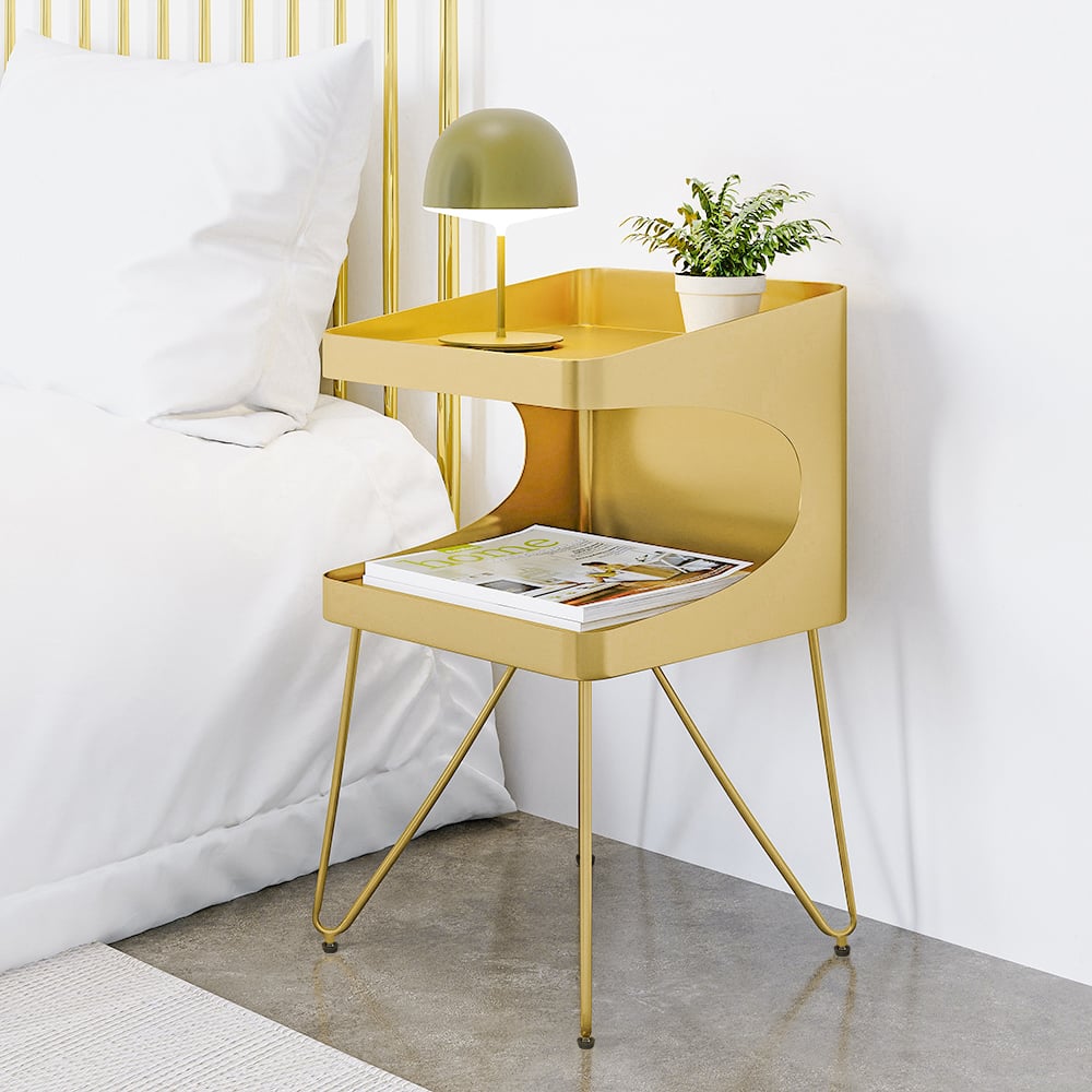 Questions and Answers for Modern Metal Open Gold Nightstand with 2 Shelves
