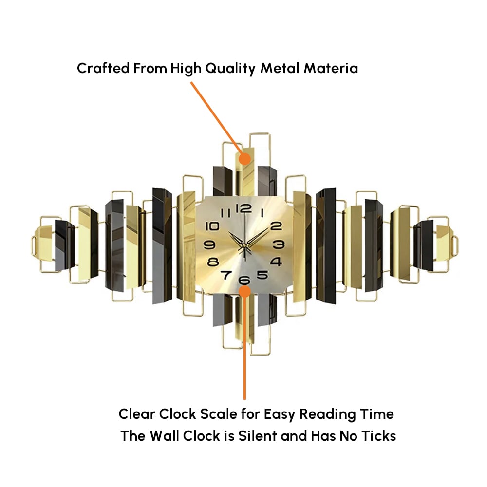 3D Modern Metal Wall Clock Geometric Home Wall Decor in Black & Gold For Living Room highlight image