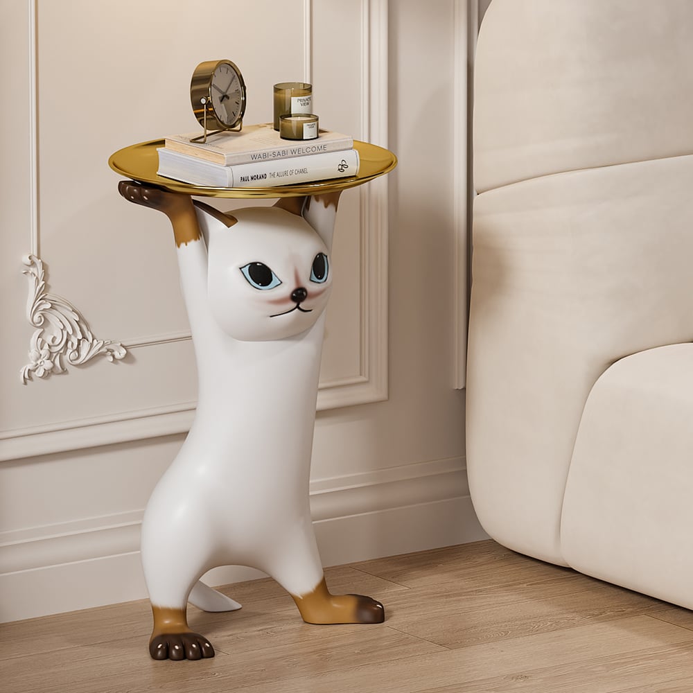 Cat Deco Resin Figurine Side Table with Tray Top window image