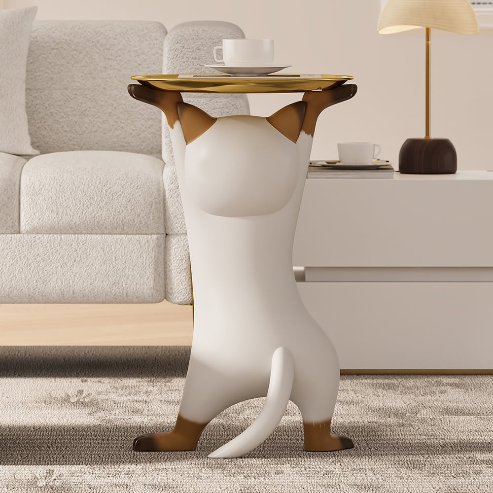 Cat Deco Resin Figurine Side Table with Tray Top window image