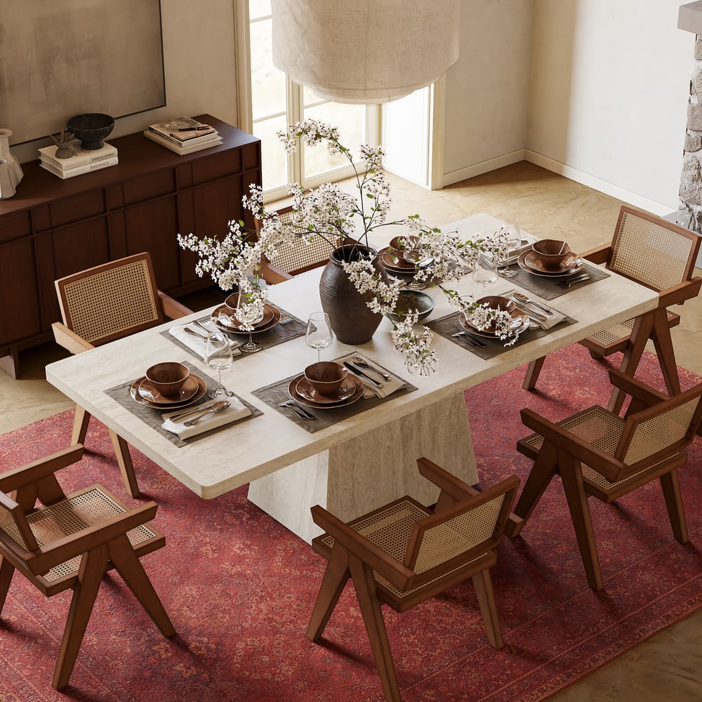 200cm Modern Rectangular Faux Travertine Dining Table, Indoor/Outdoor, Seats 6-8 window image