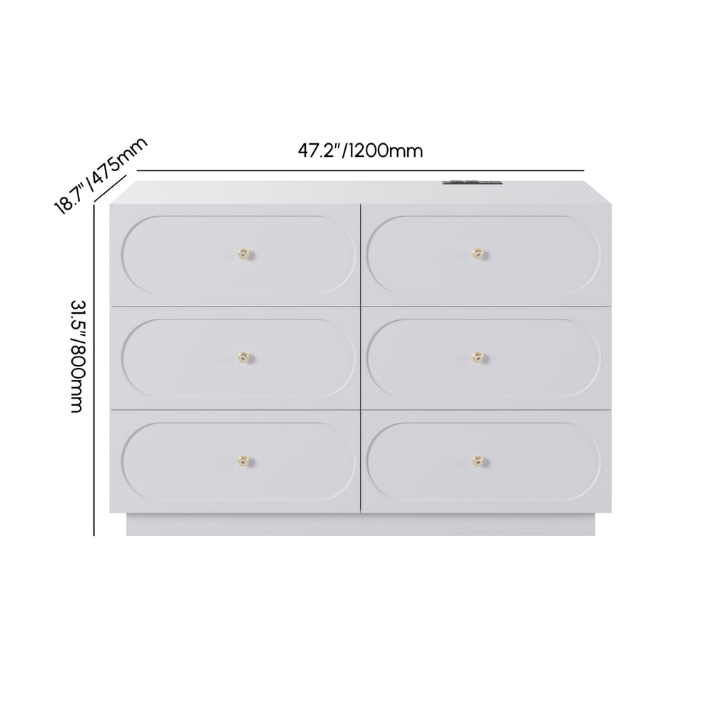 Krila 47" Modern Natural 6-Drawer Dresser with Charging Station weights dimensions image