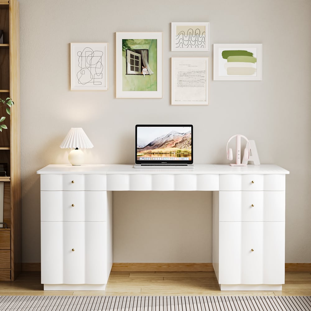 Adjustable Height Desk with 6 Drawers, Wireless Charging & Outlet for Home Office window image