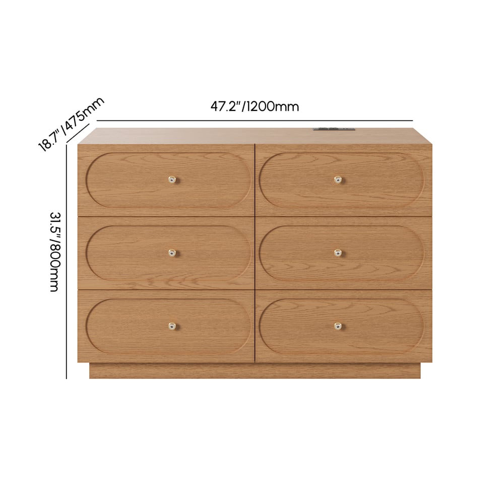Krila 47" Modern Natural 6-Drawer Dresser with Charging Station weights dimensions image