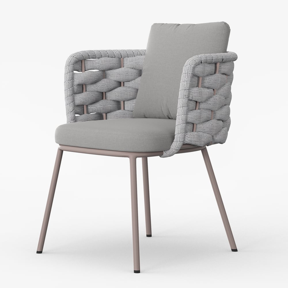 2 Pieces Mid Century Modern Aluminium & Ropes Outdoor Patio Dining Chair Armchair Grey window image