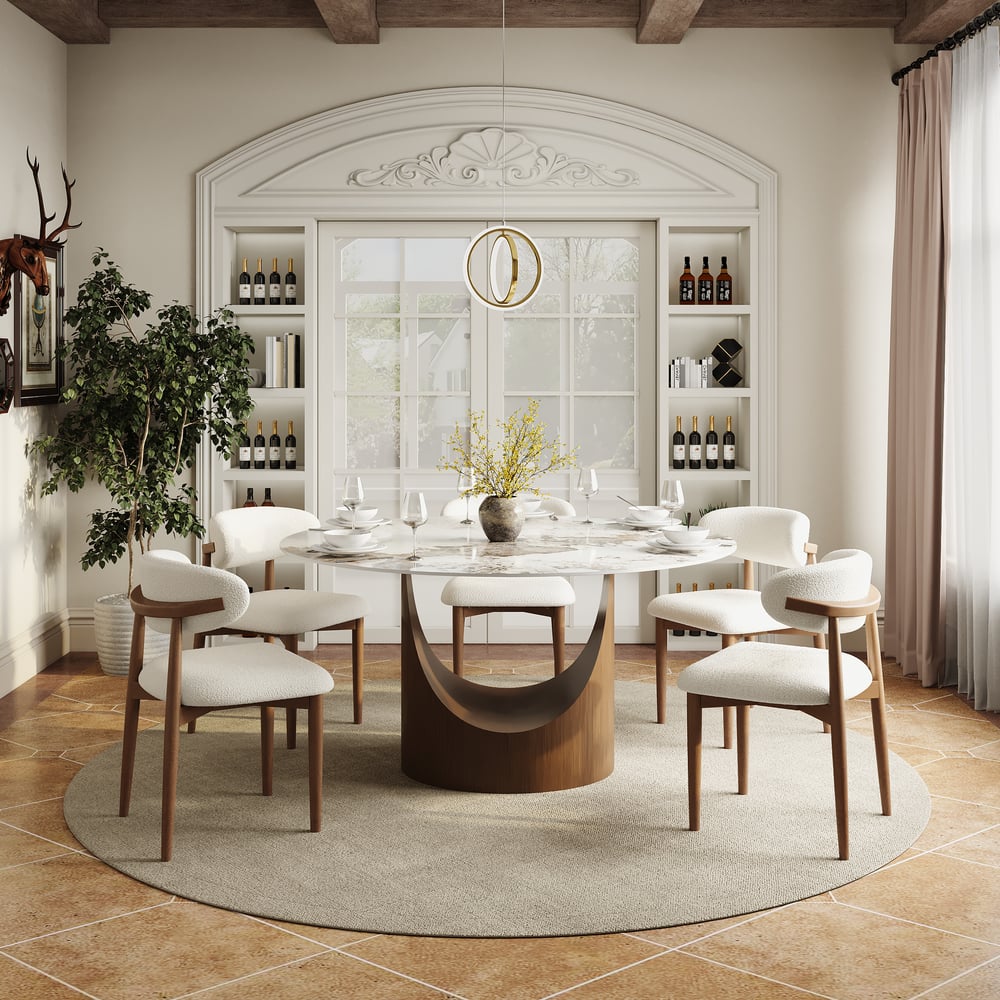 Halven 47" Sintered Stone Round Dining Table with Stainless Base Seats 4-6 People window image