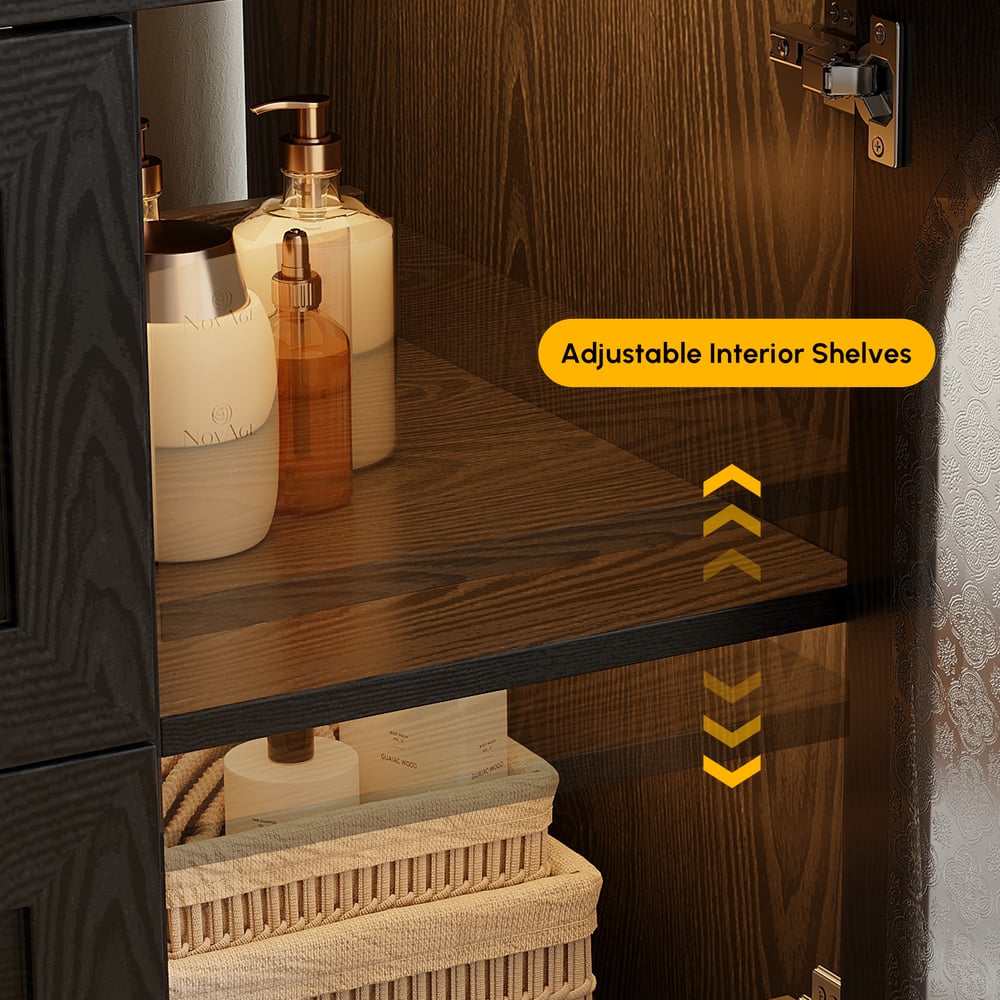 42" Arune Black Bathroom Vanity with Arched Glass Doors, Drawers and Light window image