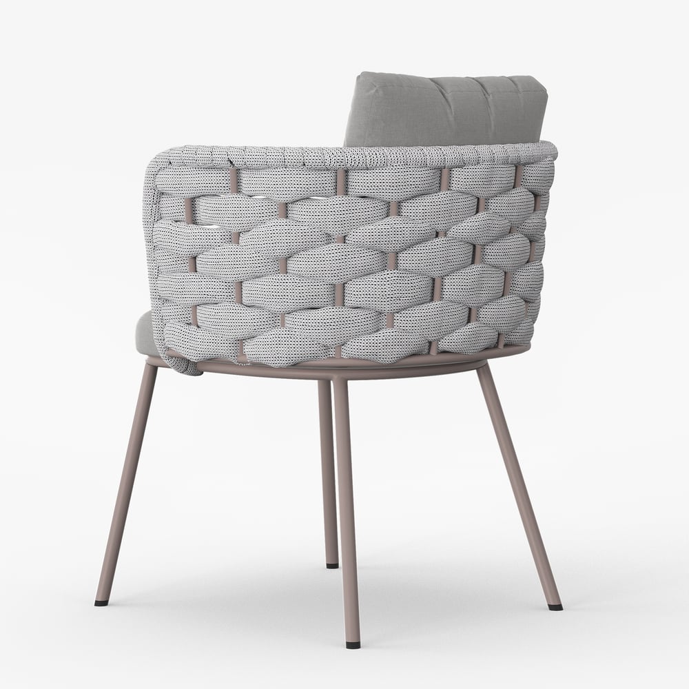 2 Pieces Mid Century Modern Aluminium & Ropes Outdoor Patio Dining Chair Armchair Grey window image