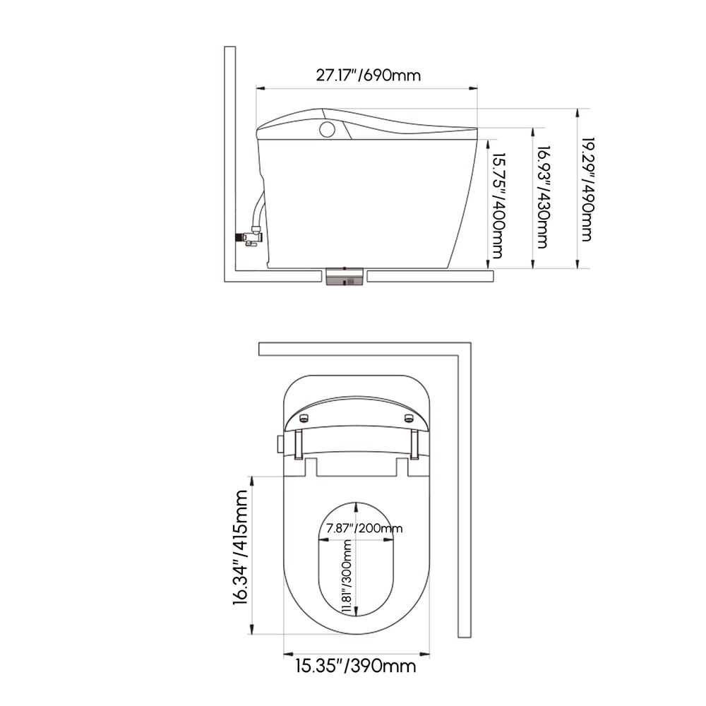 Nexin C3 Smart Bidet Toilet with Auto Flush, Heated Seat & UV Sterilization weights dimensions image
