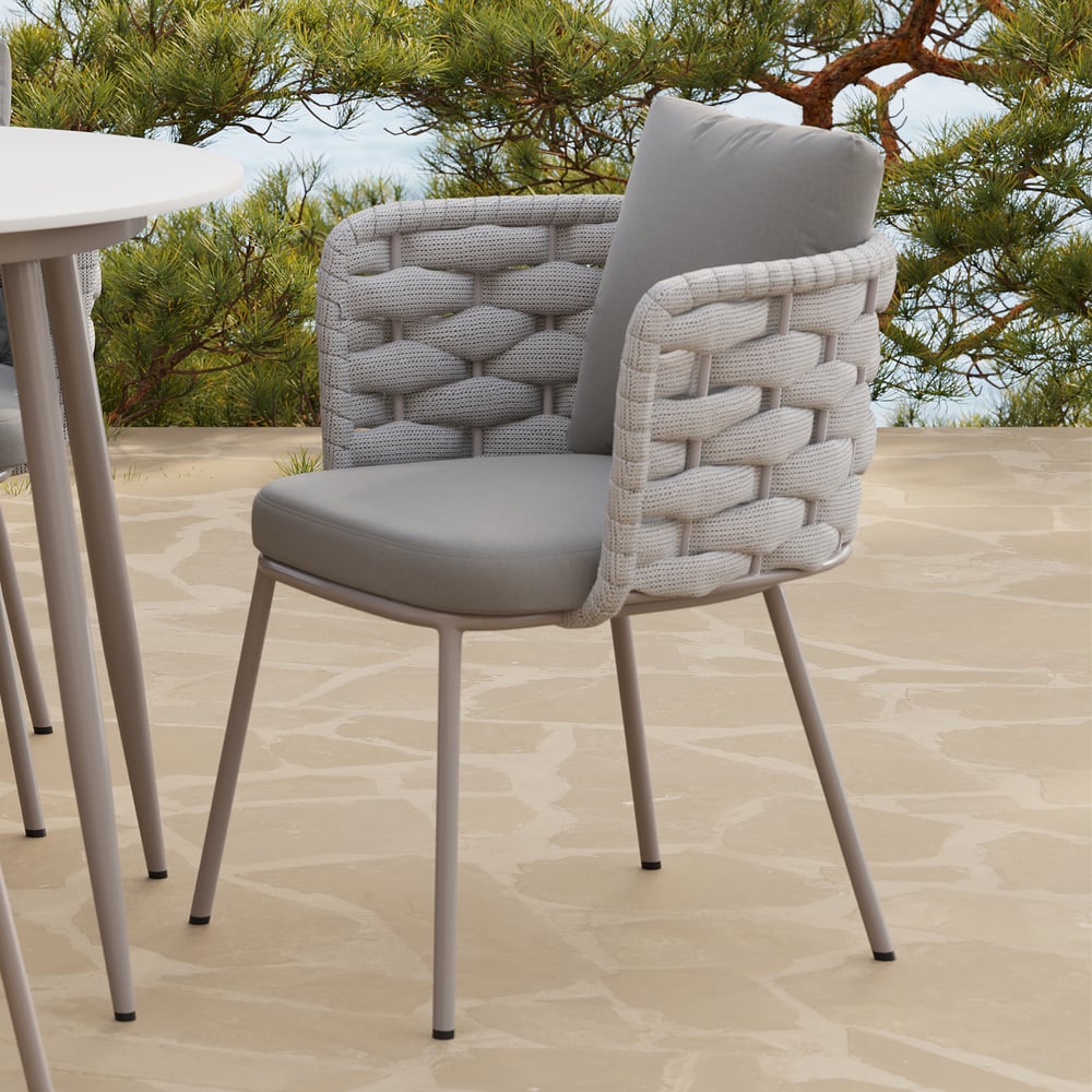 2 Pieces Mid Century Modern Aluminium & Ropes Outdoor Patio Dining Chair Armchair Grey window image
