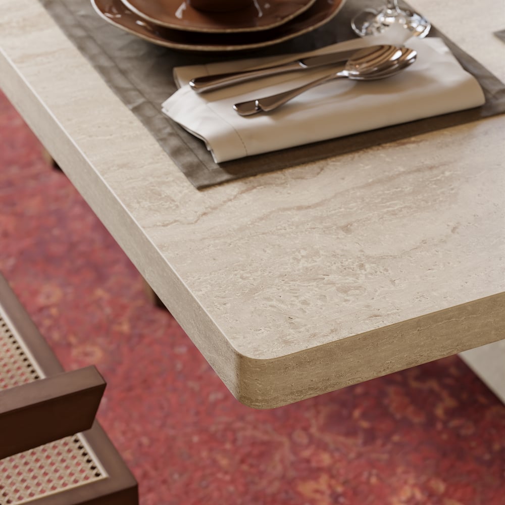 200cm Modern Rectangular Faux Travertine Dining Table, Indoor/Outdoor, Seats 6-8 window image