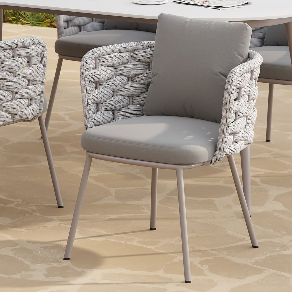 2 Pieces Mid Century Modern Aluminium & Ropes Outdoor Patio Dining Chair Armchair Grey window image
