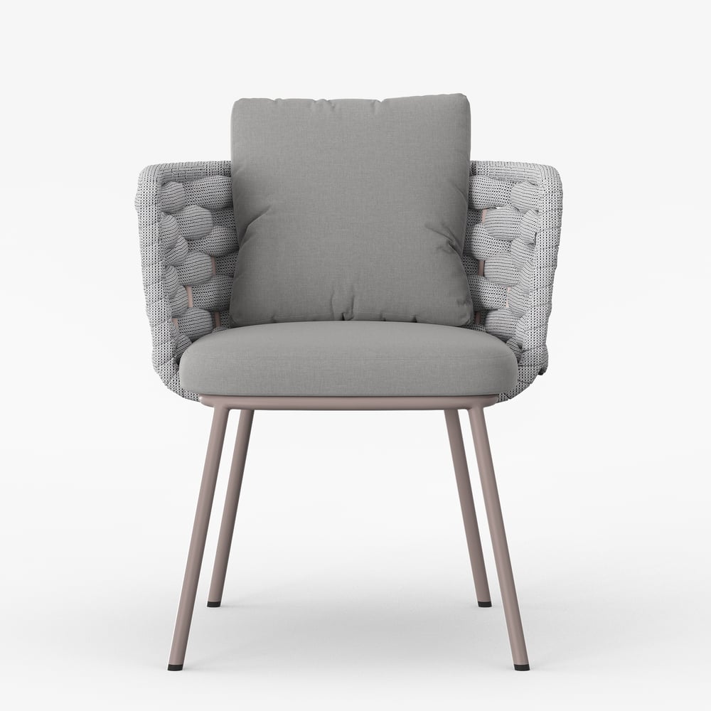 2 Pieces Mid Century Modern Aluminium & Ropes Outdoor Patio Dining Chair Armchair Grey window image